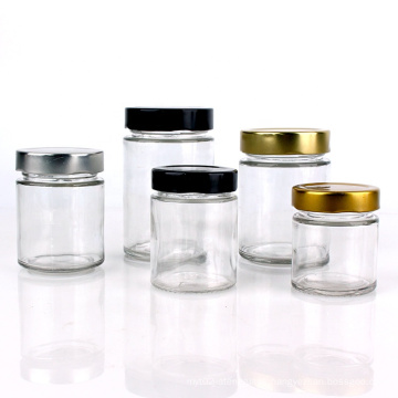 wholesale clear 120ml 160ml 220ml 330ml 400ml 580ml cylinder honey glass storage jar with metal cap